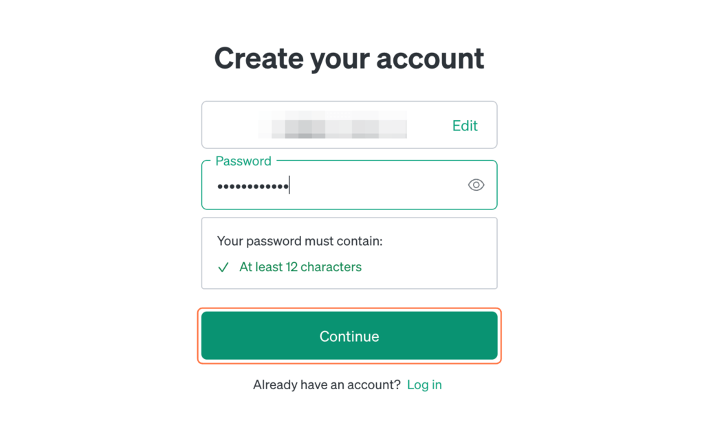 メールアドレスとパスワードの入力画面